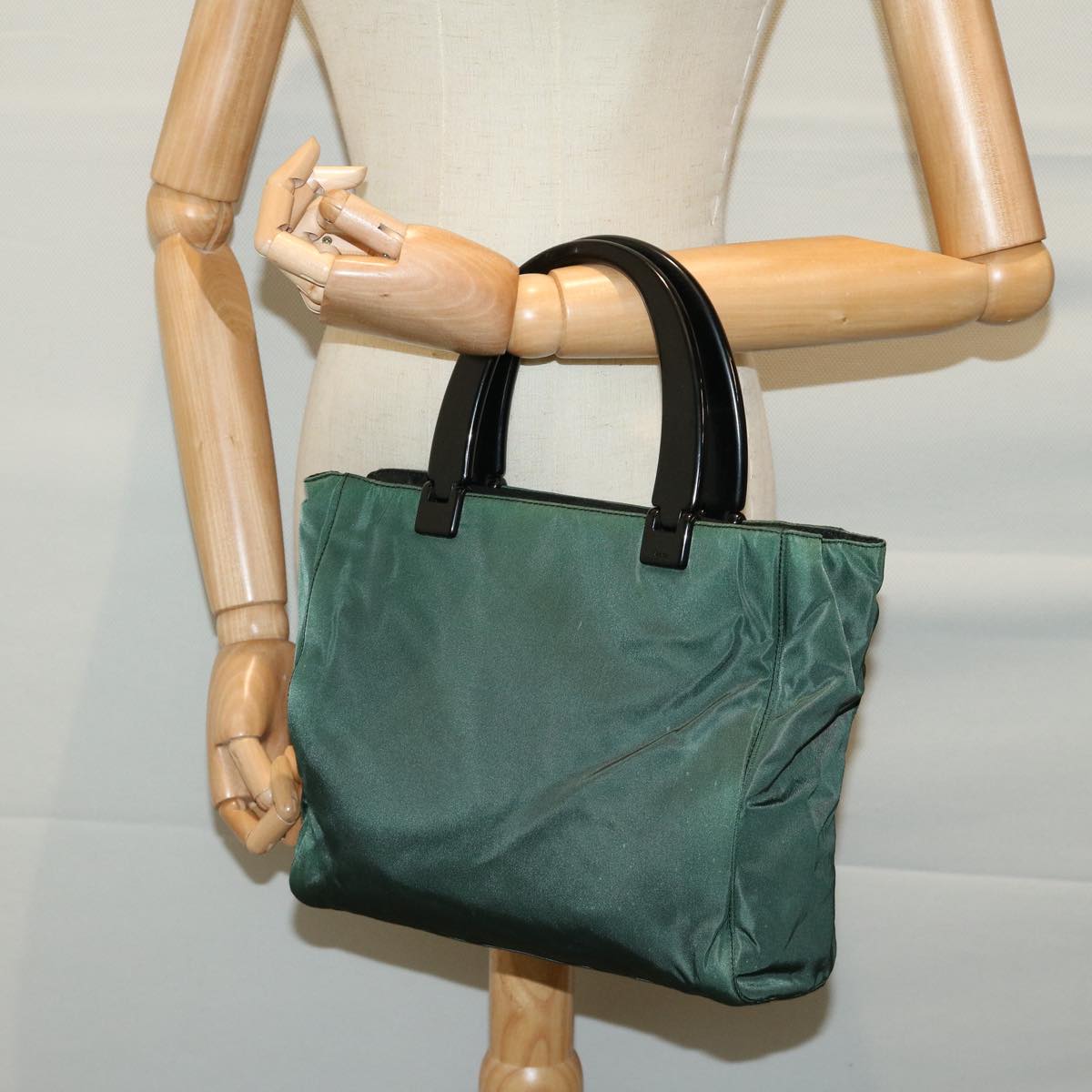 PRADA Hand Bag Nylon Green Auth 66373
