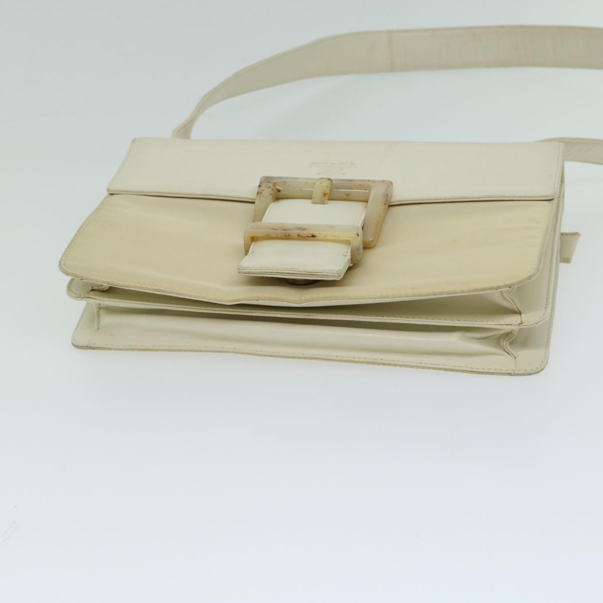 PRADA Shoulder Bag Nylon Leather White Auth 66433