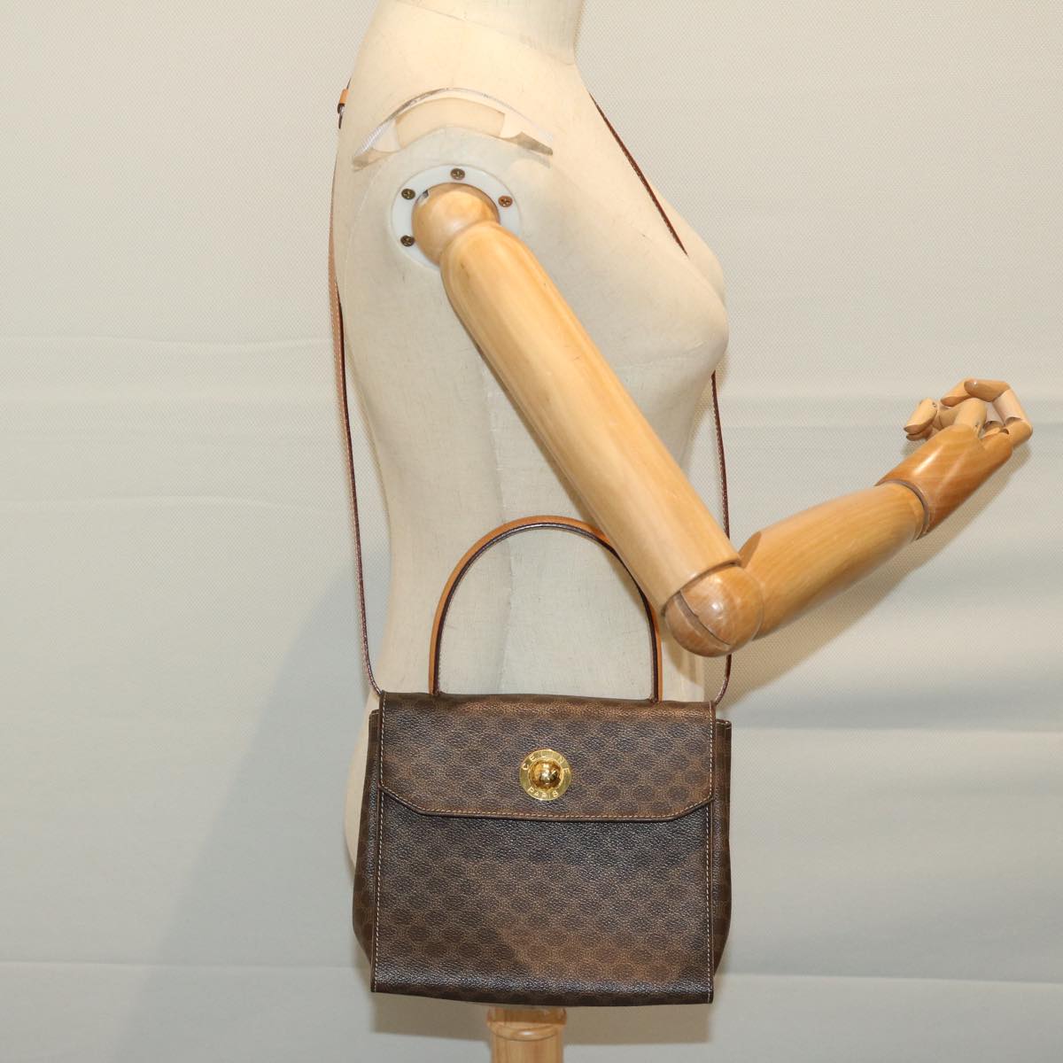 CELINE Macadam Canvas Hand Bag PVC 2way Brown Auth 66450