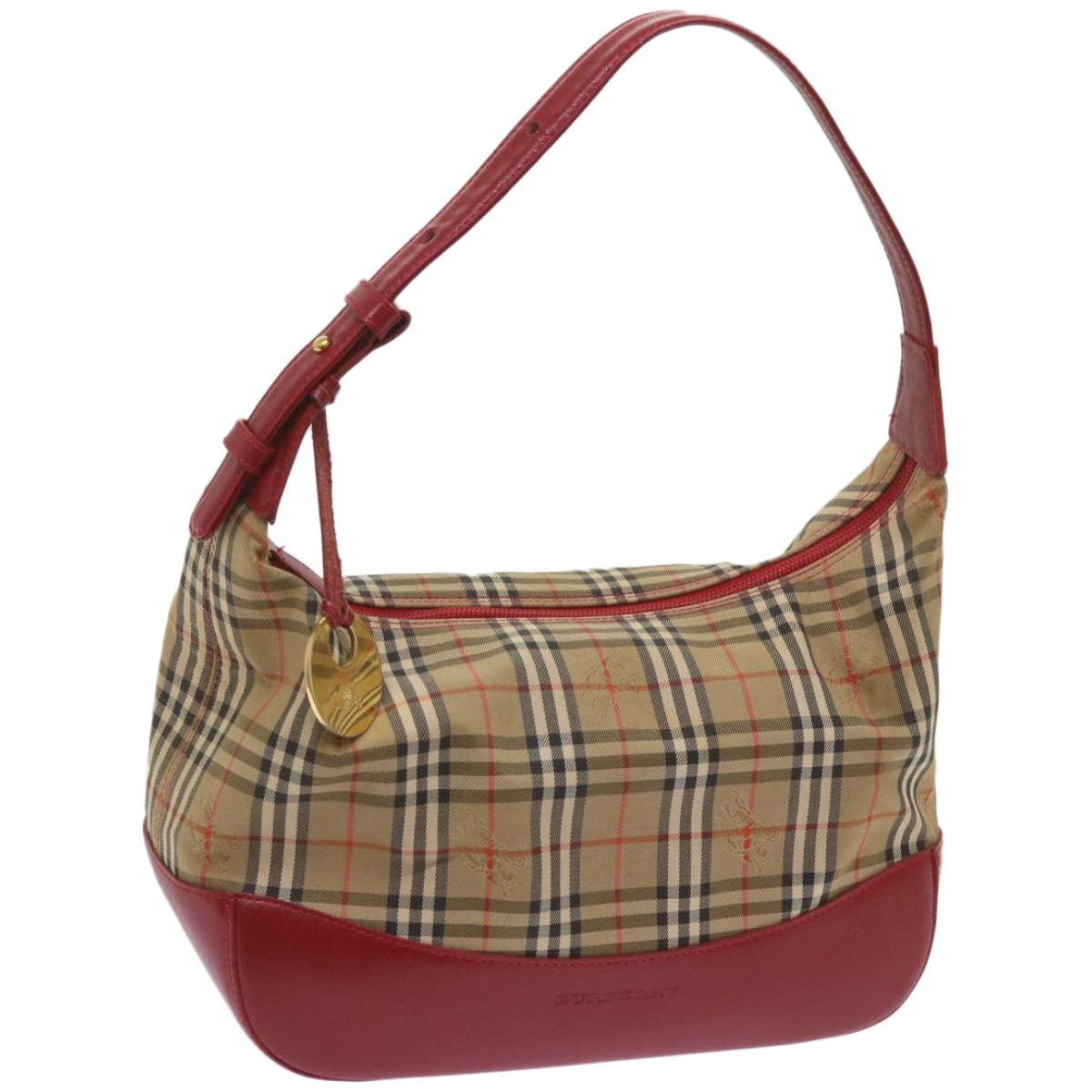 BURBERRY Nova Check Shoulder Bag Canvas Beige Red Auth 66487