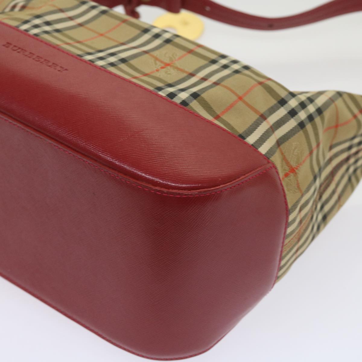 BURBERRY Nova Check Shoulder Bag Canvas Beige Red Auth 66487