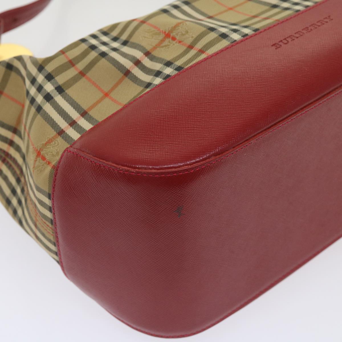 BURBERRY Nova Check Shoulder Bag Canvas Beige Red Auth 66487