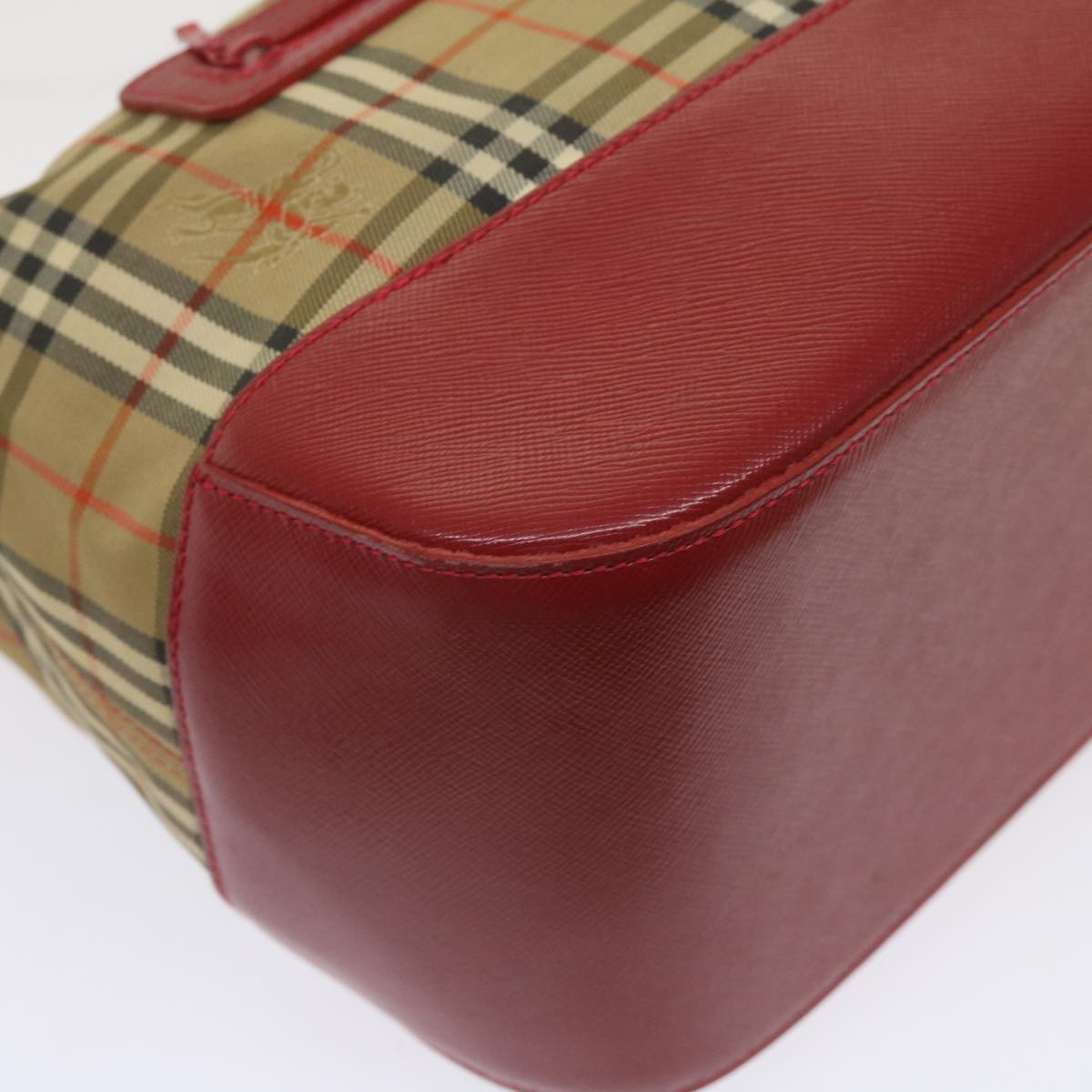 BURBERRY Nova Check Shoulder Bag Canvas Beige Red Auth 66487