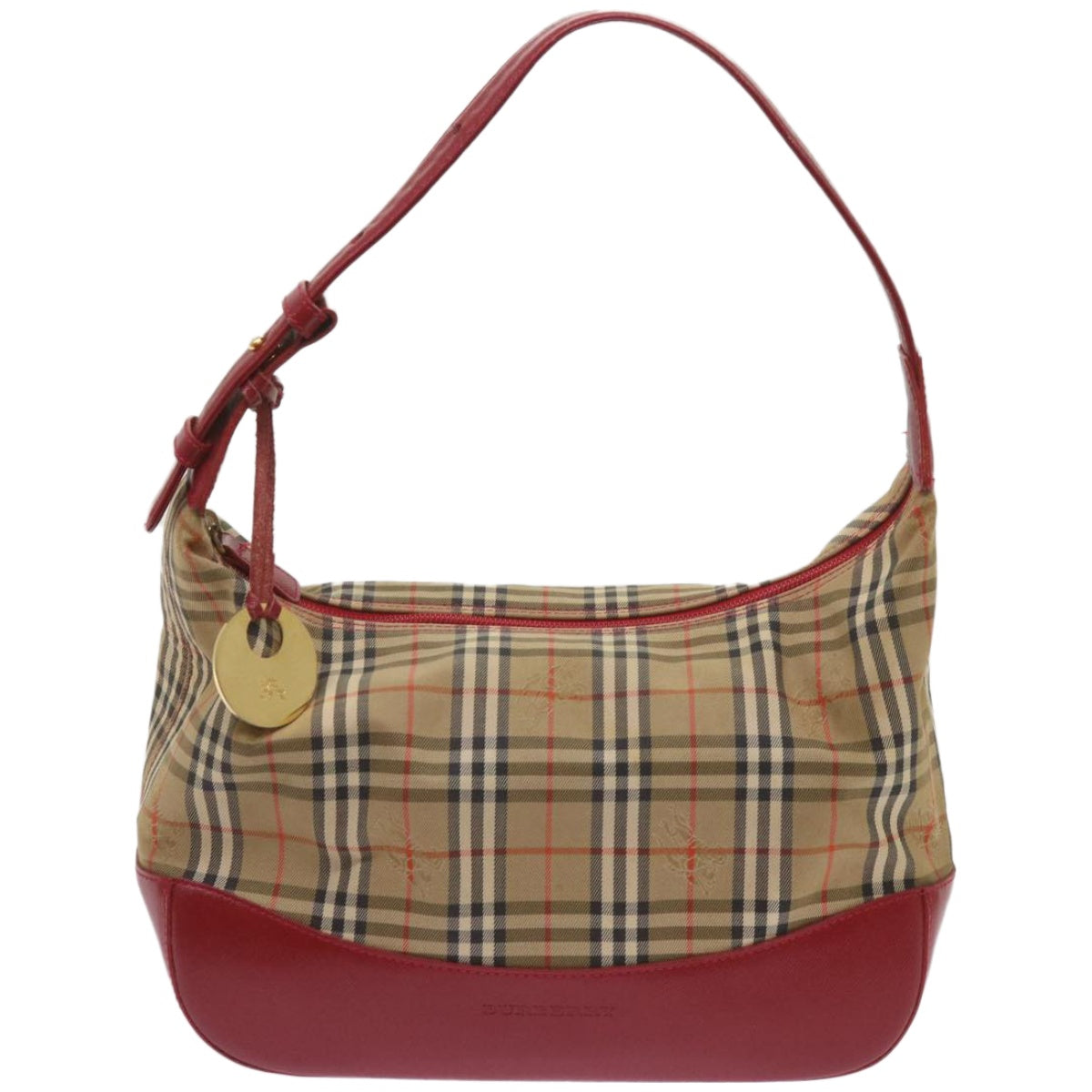 BURBERRY Nova Check Shoulder Bag Canvas Beige Red Auth 66487