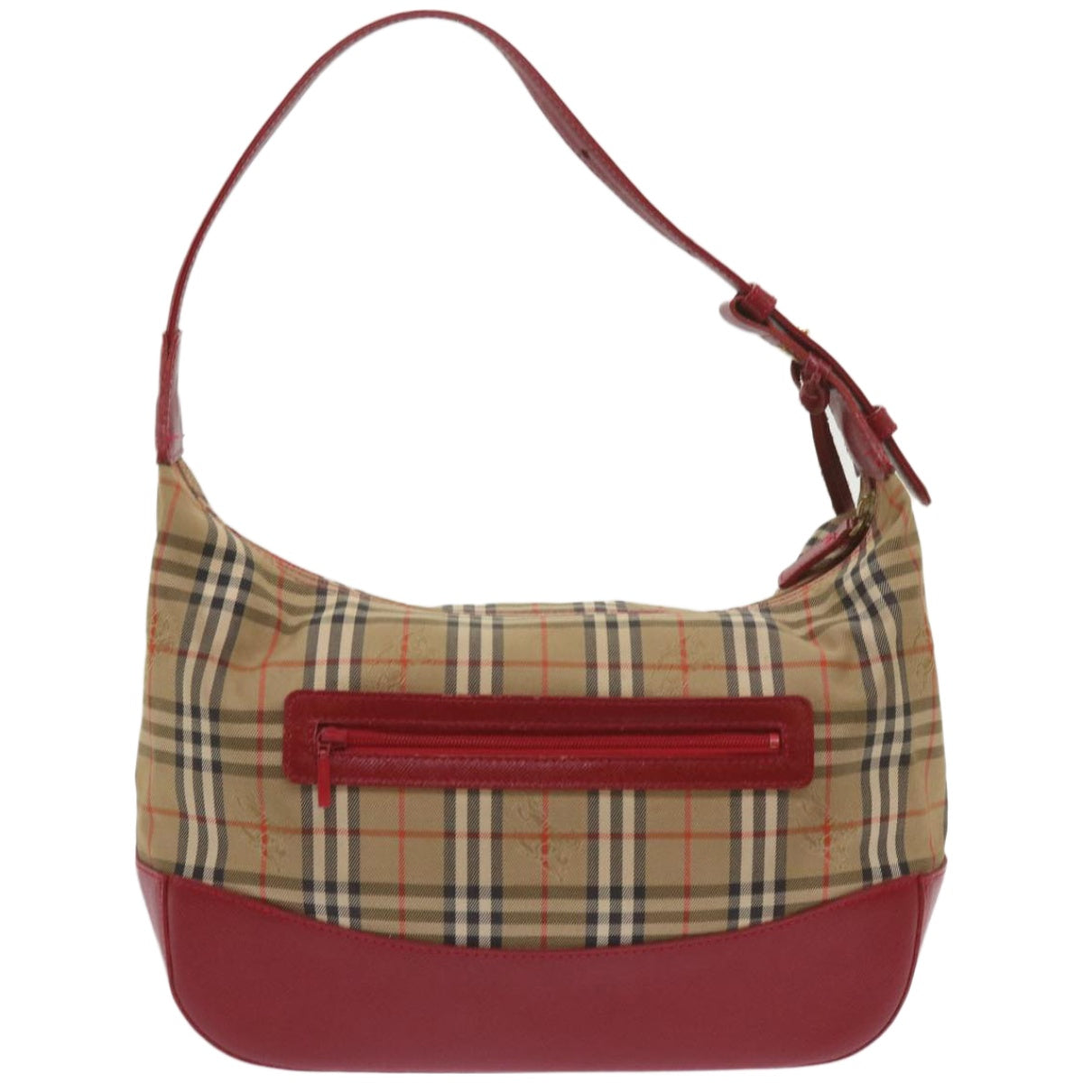 BURBERRY Nova Check Shoulder Bag Canvas Beige Red Auth 66487 - 0