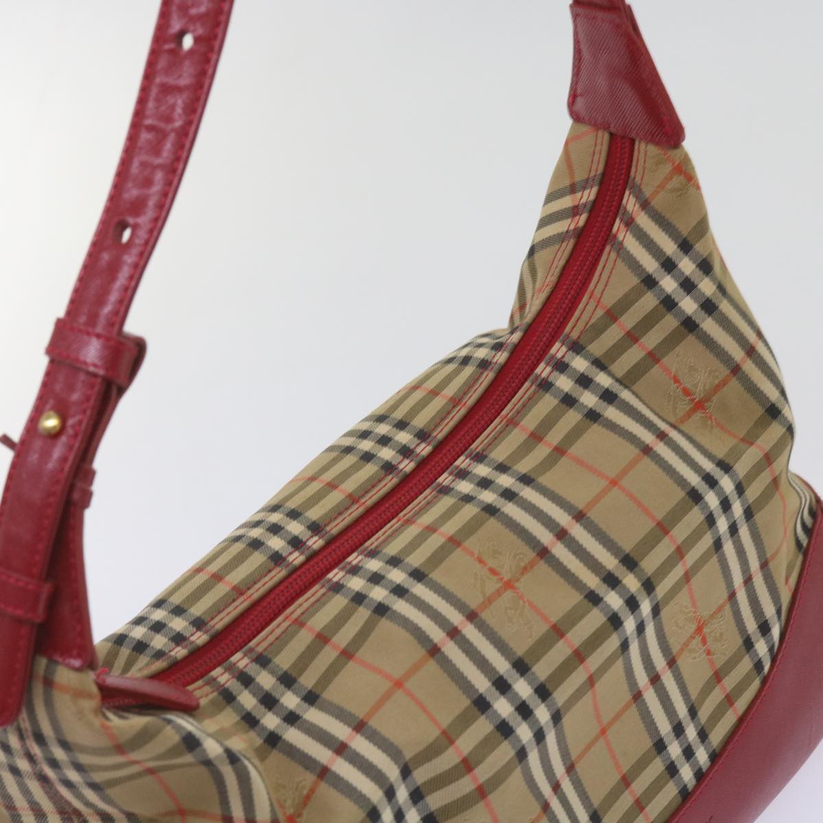 BURBERRY Nova Check Shoulder Bag Canvas Beige Red Auth 66487