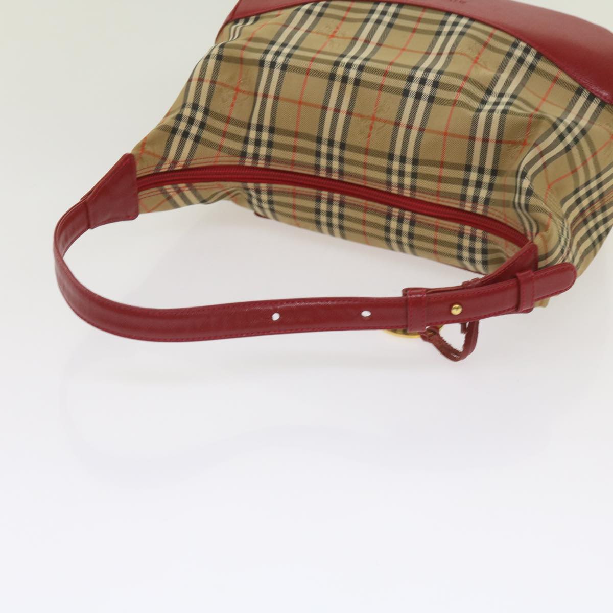 BURBERRY Nova Check Shoulder Bag Canvas Beige Red Auth 66487