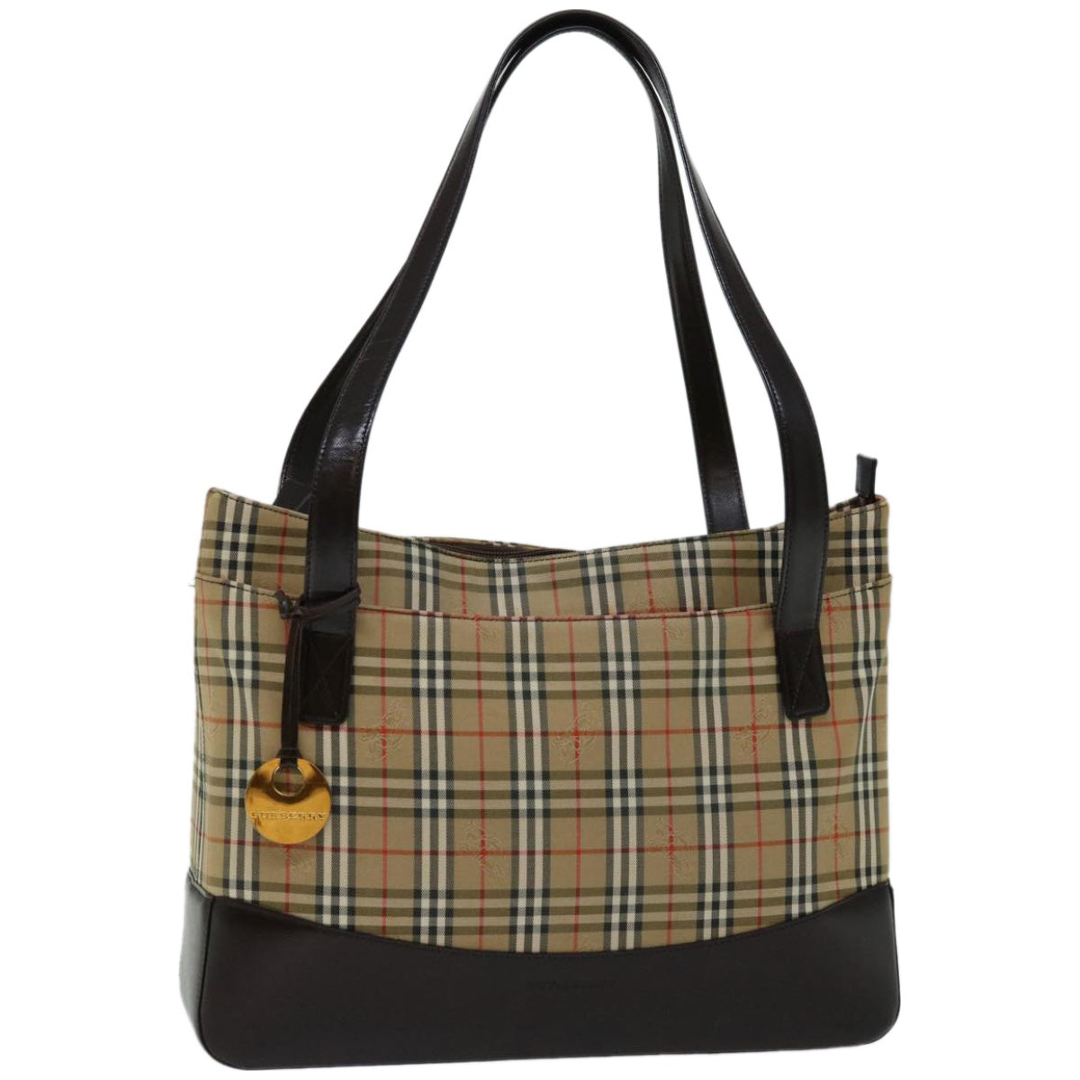 BURBERRY Nova Check Tote Bag Canvas Beige Black Auth 66488