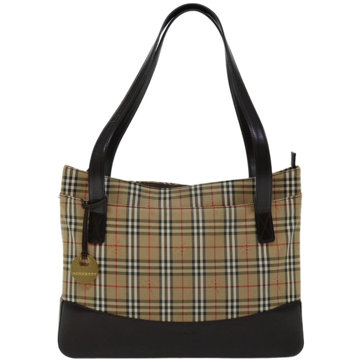 BURBERRY Nova Check Tote Bag Canvas Beige Black Auth 66488