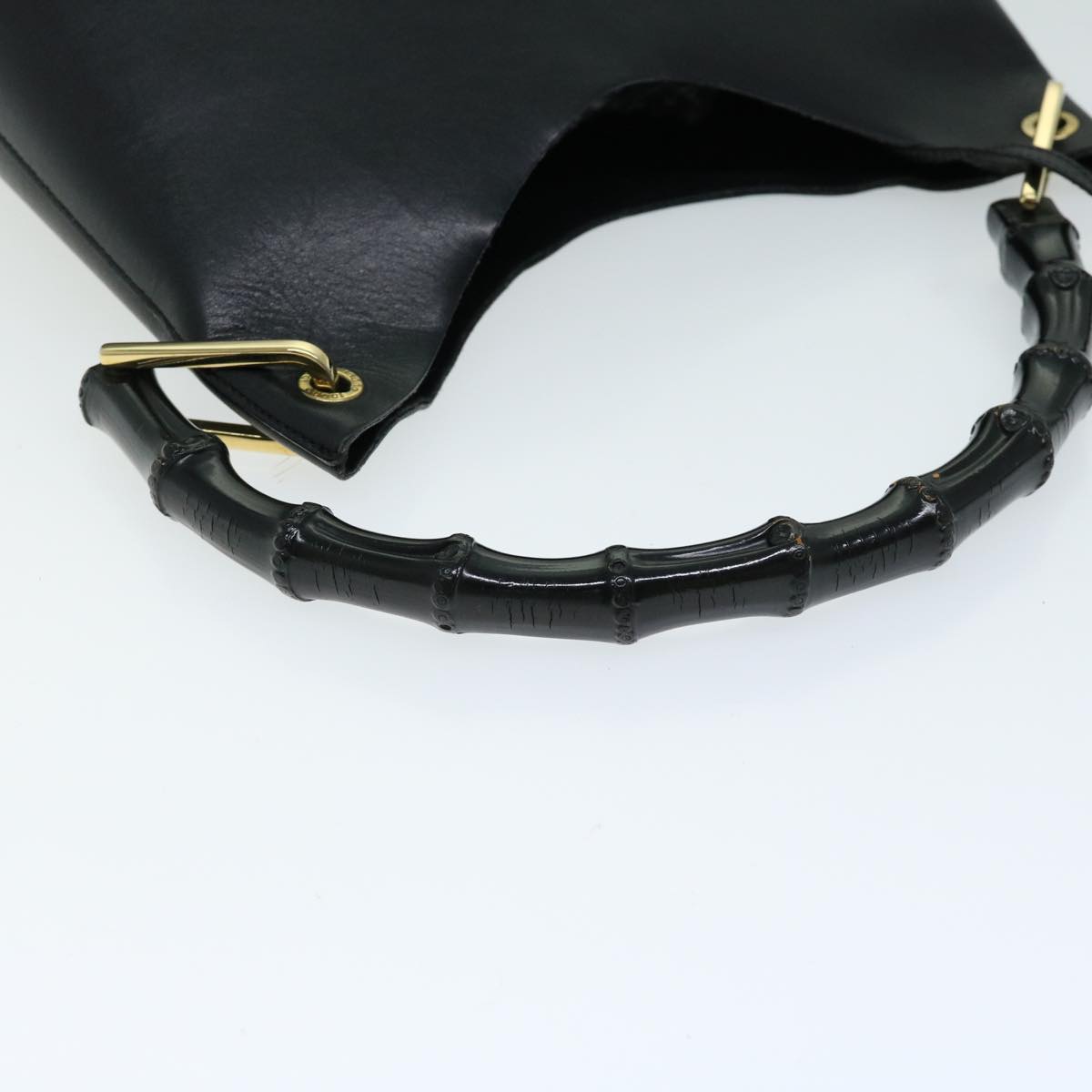 GUCCI Bamboo Shoulder Bag Leather Black Auth 66490