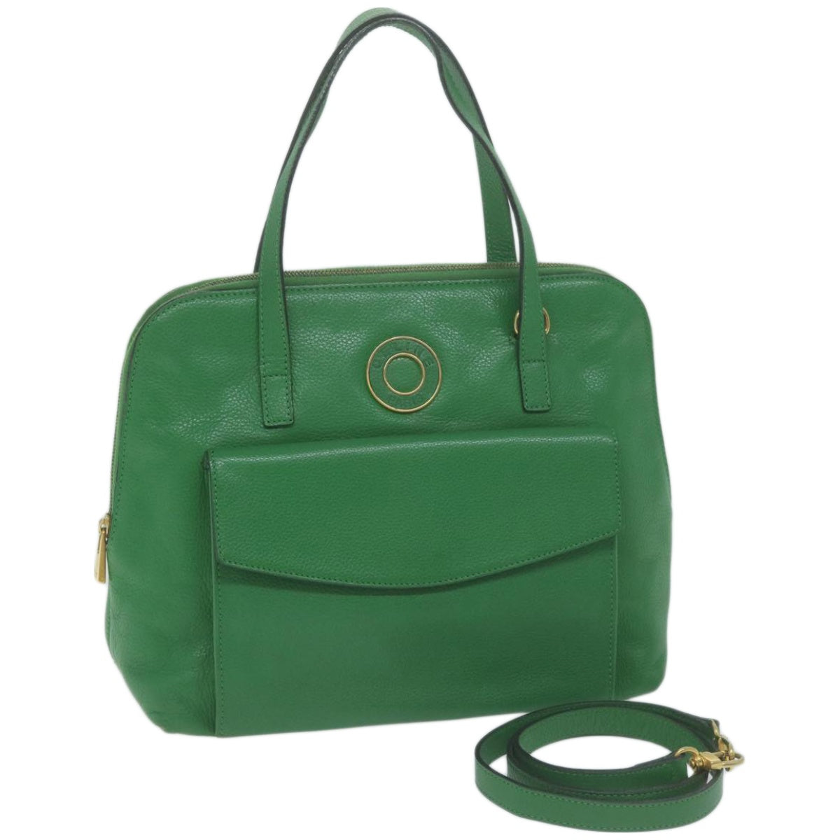 CELINE Hand Bag Leather 2way Green Auth 66491