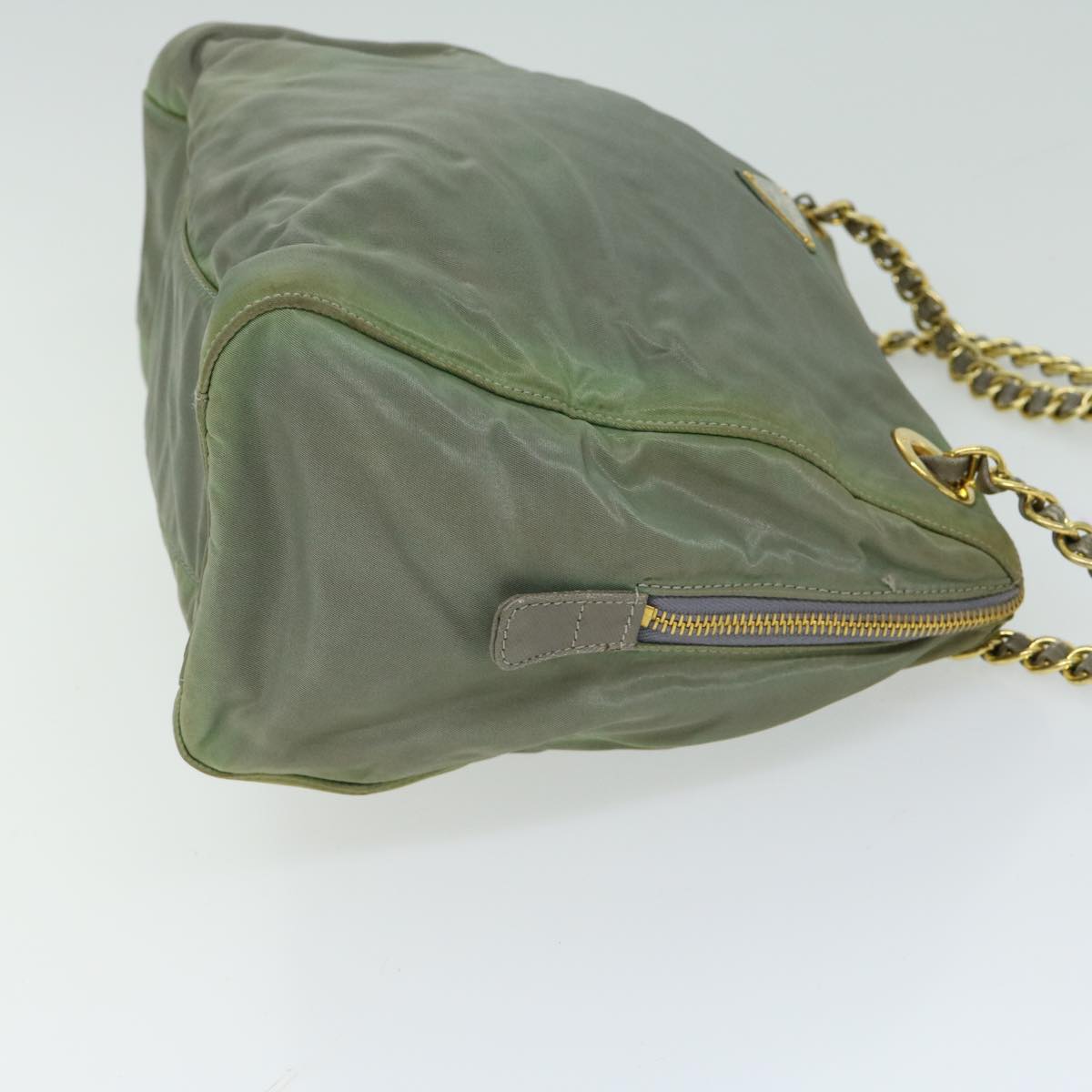PRADA Chain Shoulder Bag Nylon Khaki Auth 66500