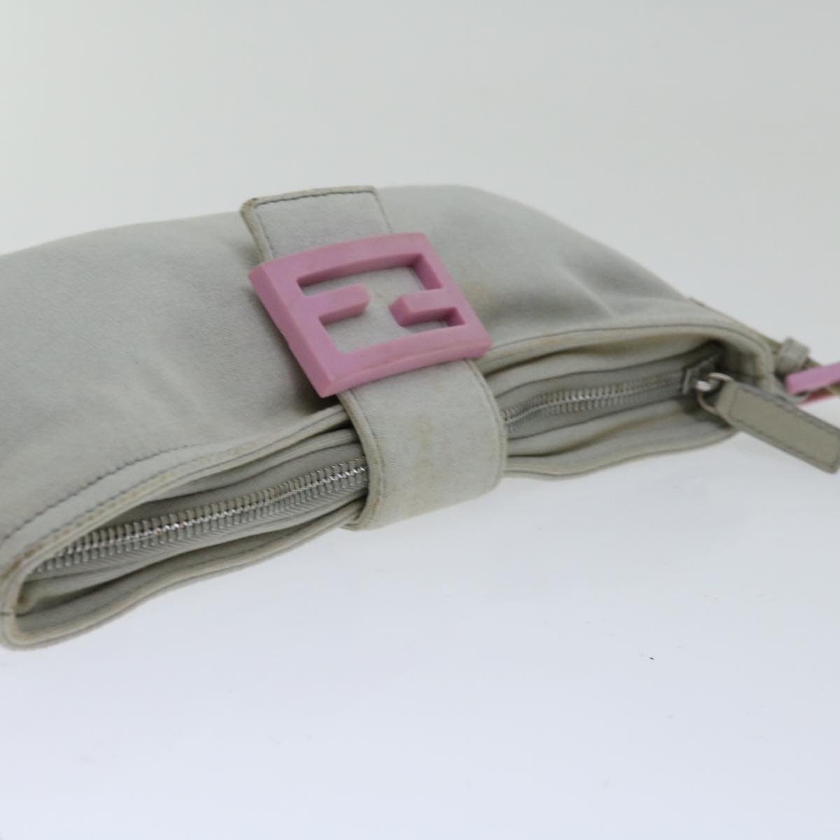 FENDI Mamma Baguette Shoulder Bag Nylon Gray Auth 66503