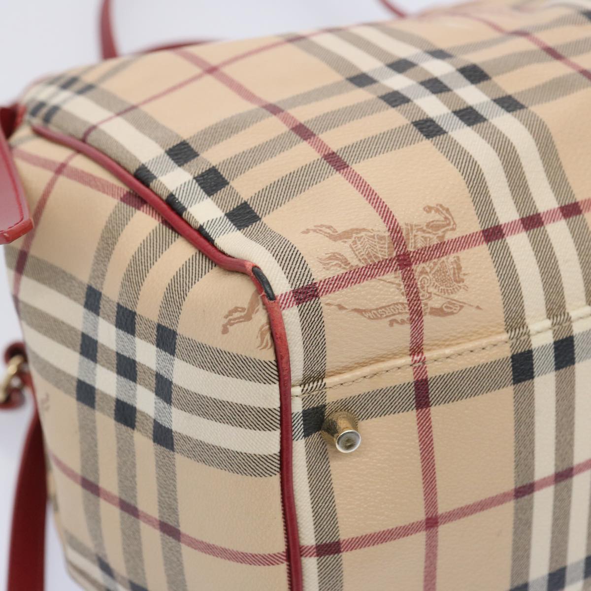 BURBERRY Nova Check Tote Bag PVC Leather Beige Auth 66505