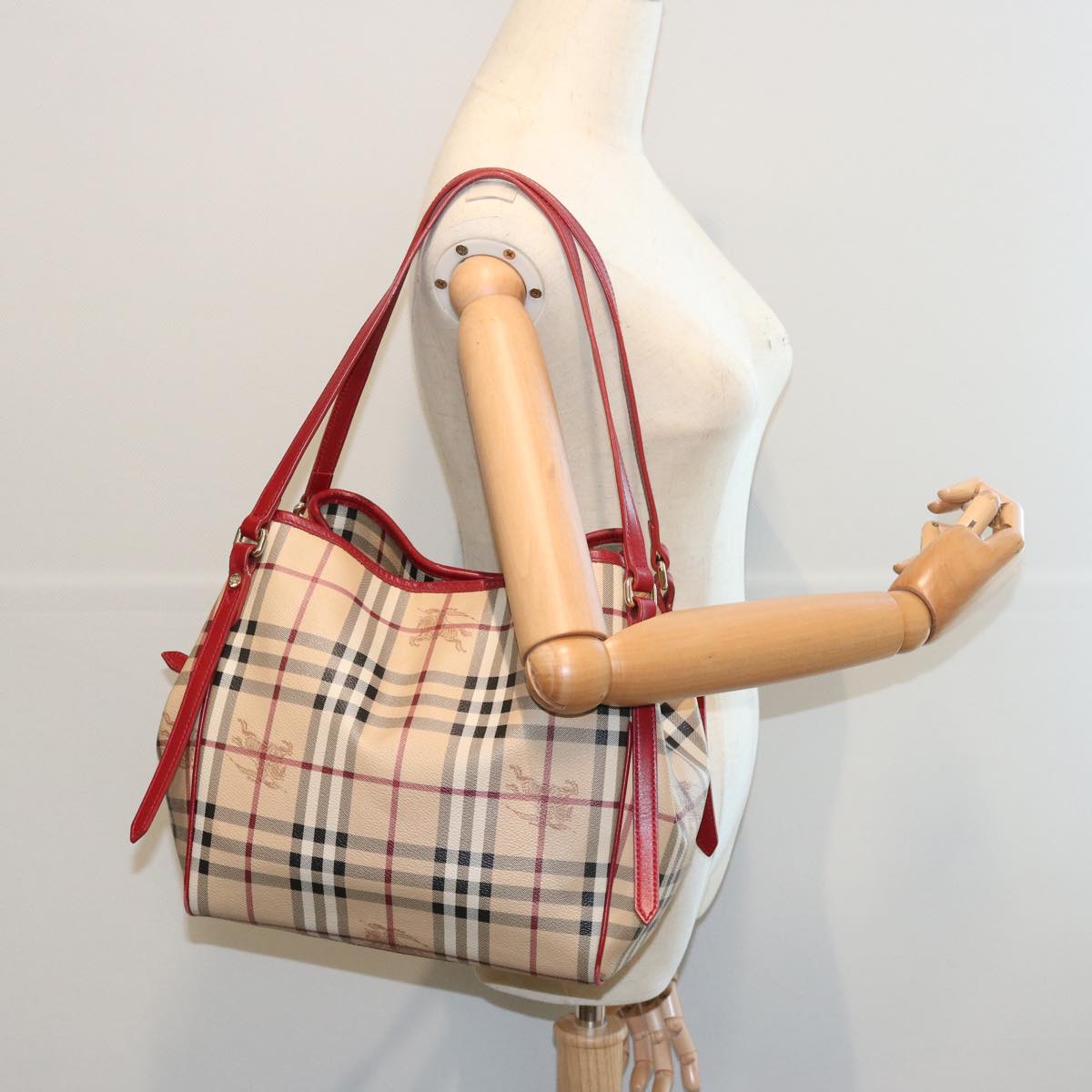 BURBERRY Nova Check Tote Bag PVC Leather Beige Auth 66505