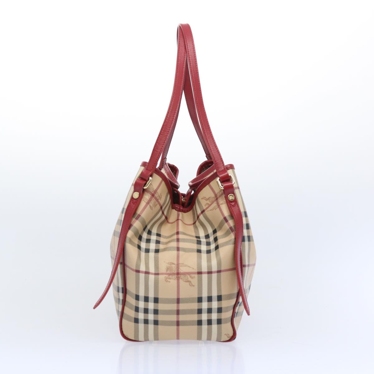 BURBERRY Nova Check Tote Bag PVC Leather Beige Auth 66505