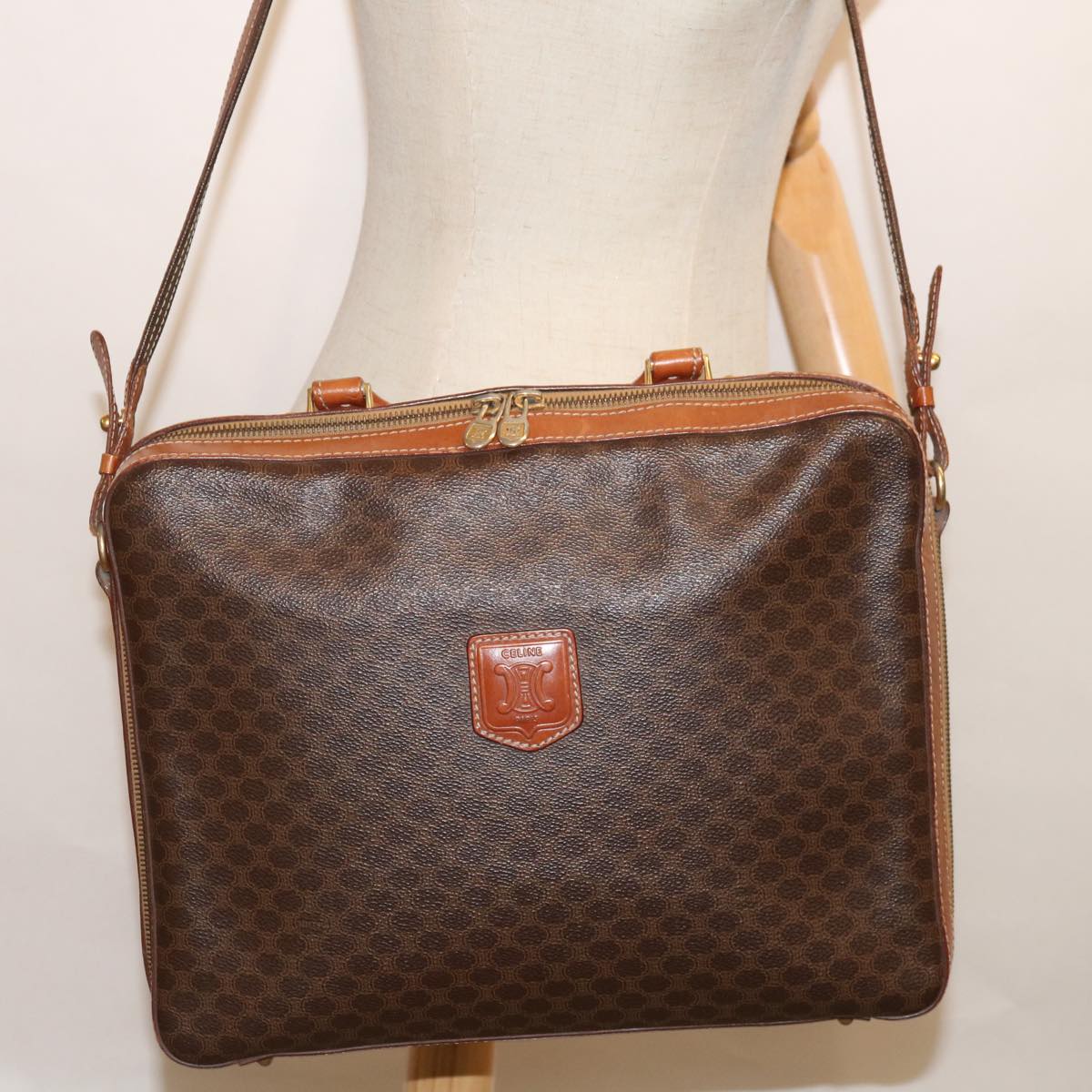 CELINE Macadam Canvas Hand Bag PVC 2way Brown Auth 66506