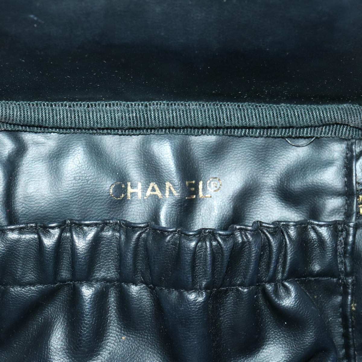 CHANEL Bicolole Vanity Cosmetic Pouch Leather Black CC Auth 66585