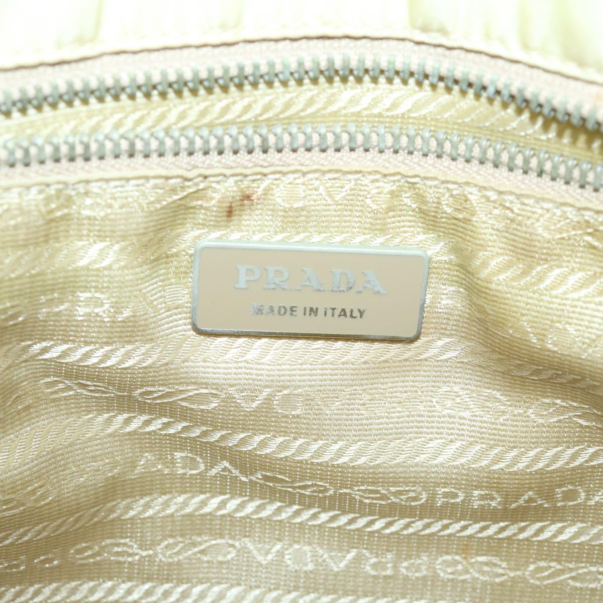 PRADA Hand Bag Nylon Cream Auth 66590