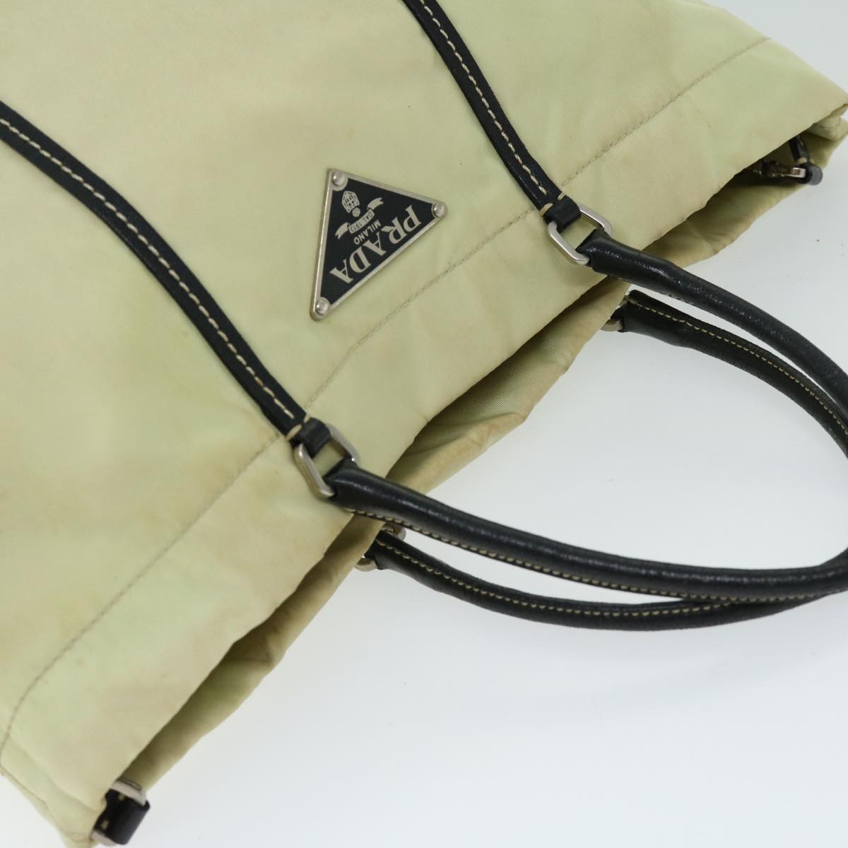 PRADA Hand Bag Nylon Cream Auth 66590