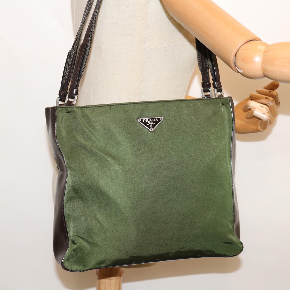 PRADA Tote Bag Nylon Khaki Auth 66594