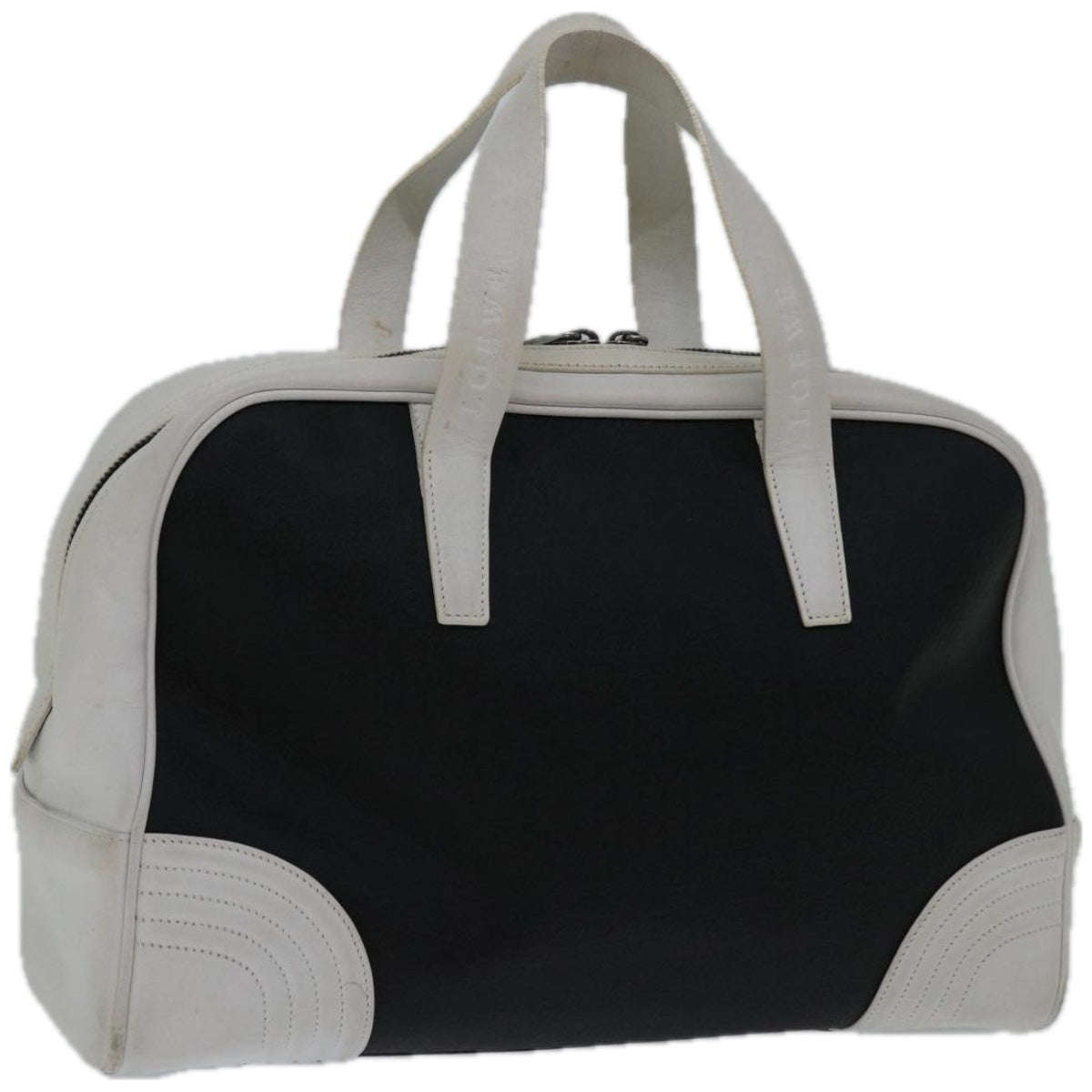 LOEWE anagram Hand Bag PVCCanvas Black White Auth 66643