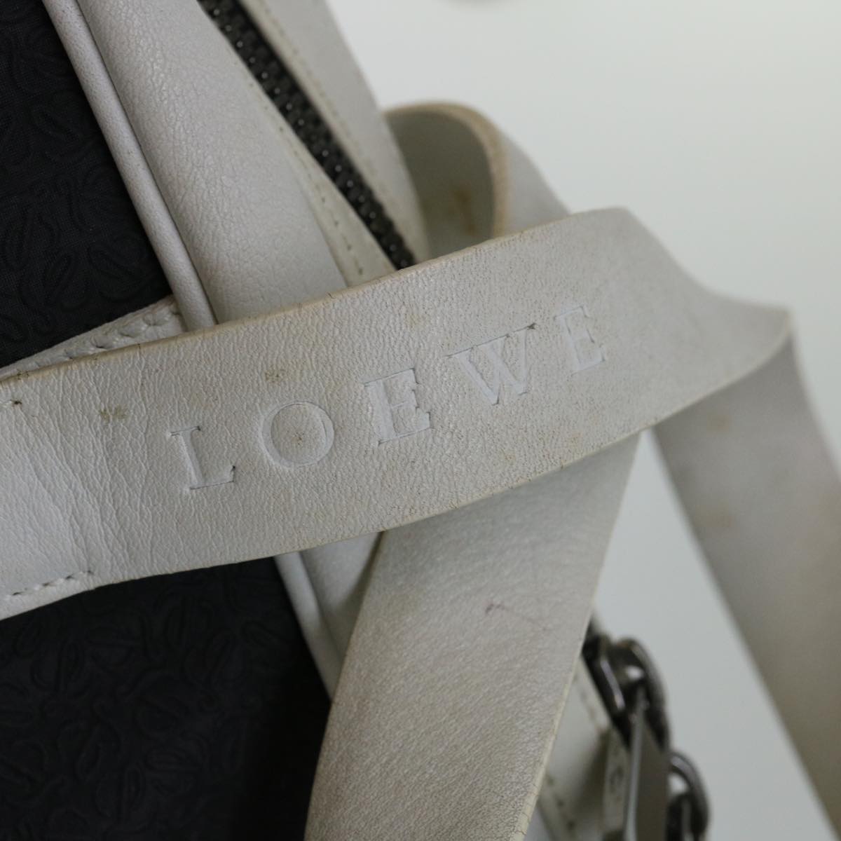 LOEWE anagram Hand Bag PVCCanvas Black White Auth 66643