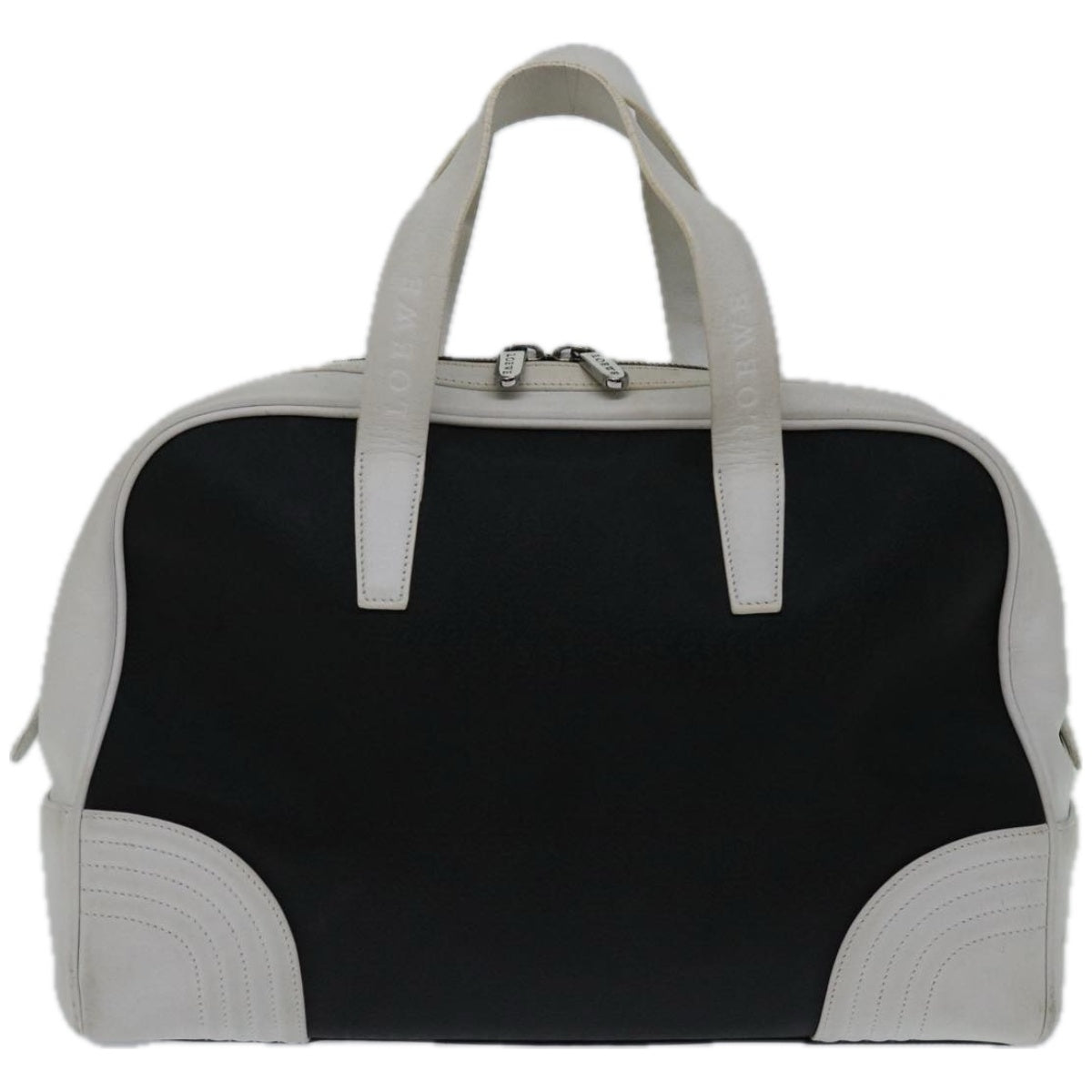 LOEWE anagram Hand Bag PVCCanvas Black White Auth 66643 - 0