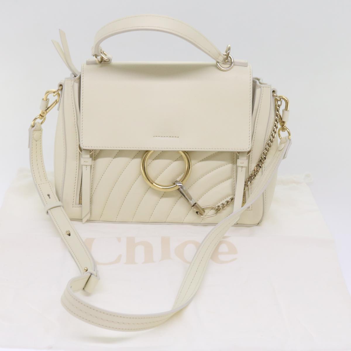Chloe Faye day Hand Bag Leather White Auth 66645