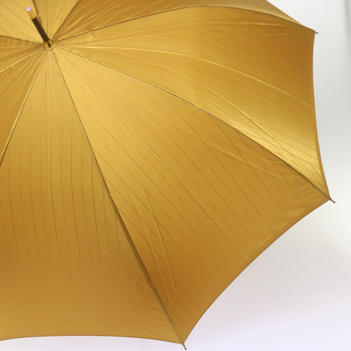 SAINT LAURENT Umbrella Nylon Wood Gold Auth 66646