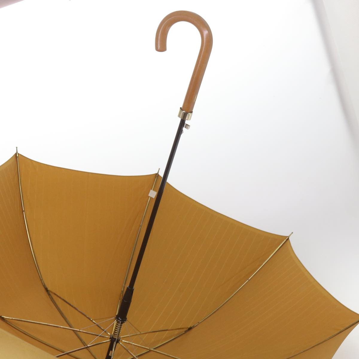 SAINT LAURENT Umbrella Nylon Wood Gold Auth 66646