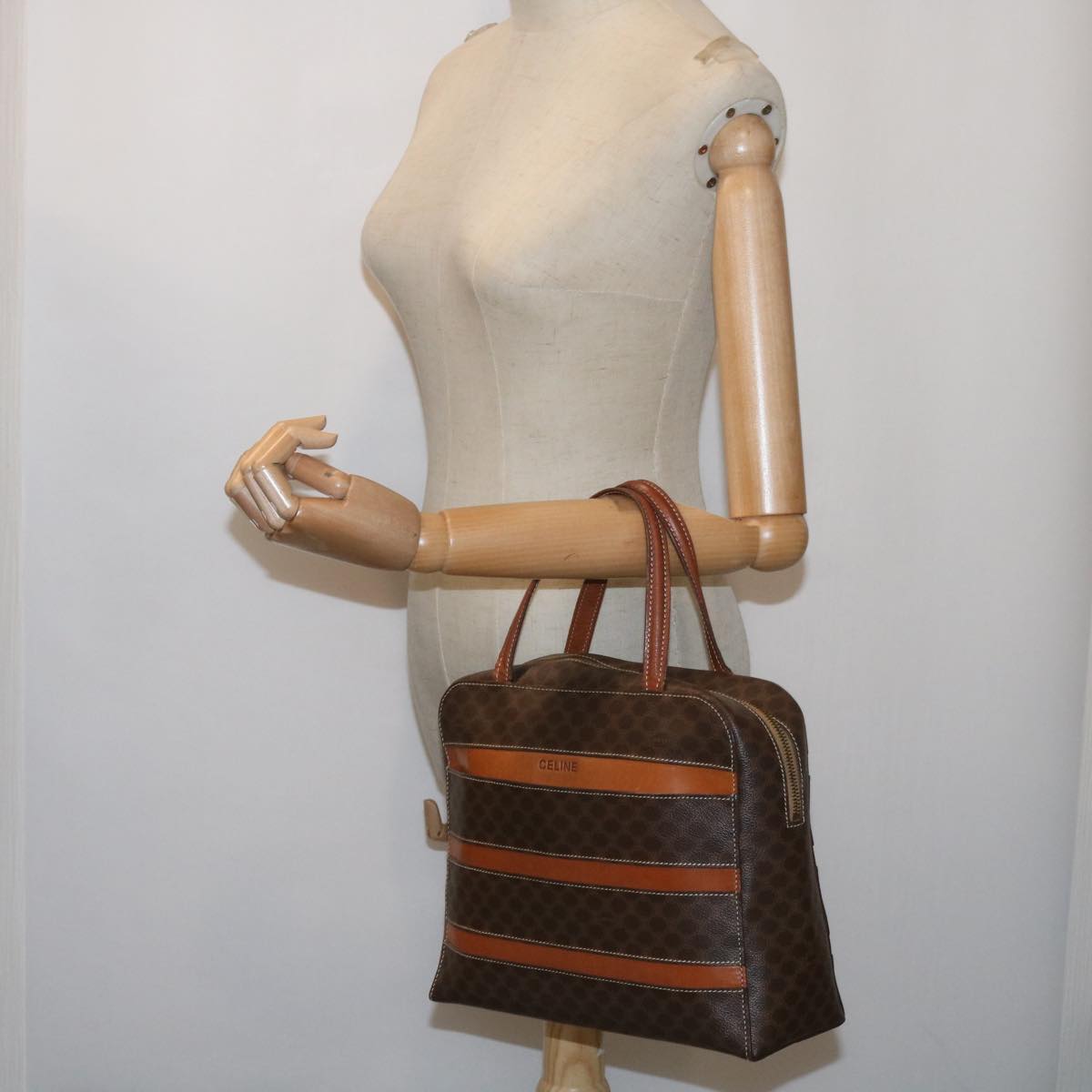 CELINE Macadam Canvas Hand Bag PVC Brown Auth 66659