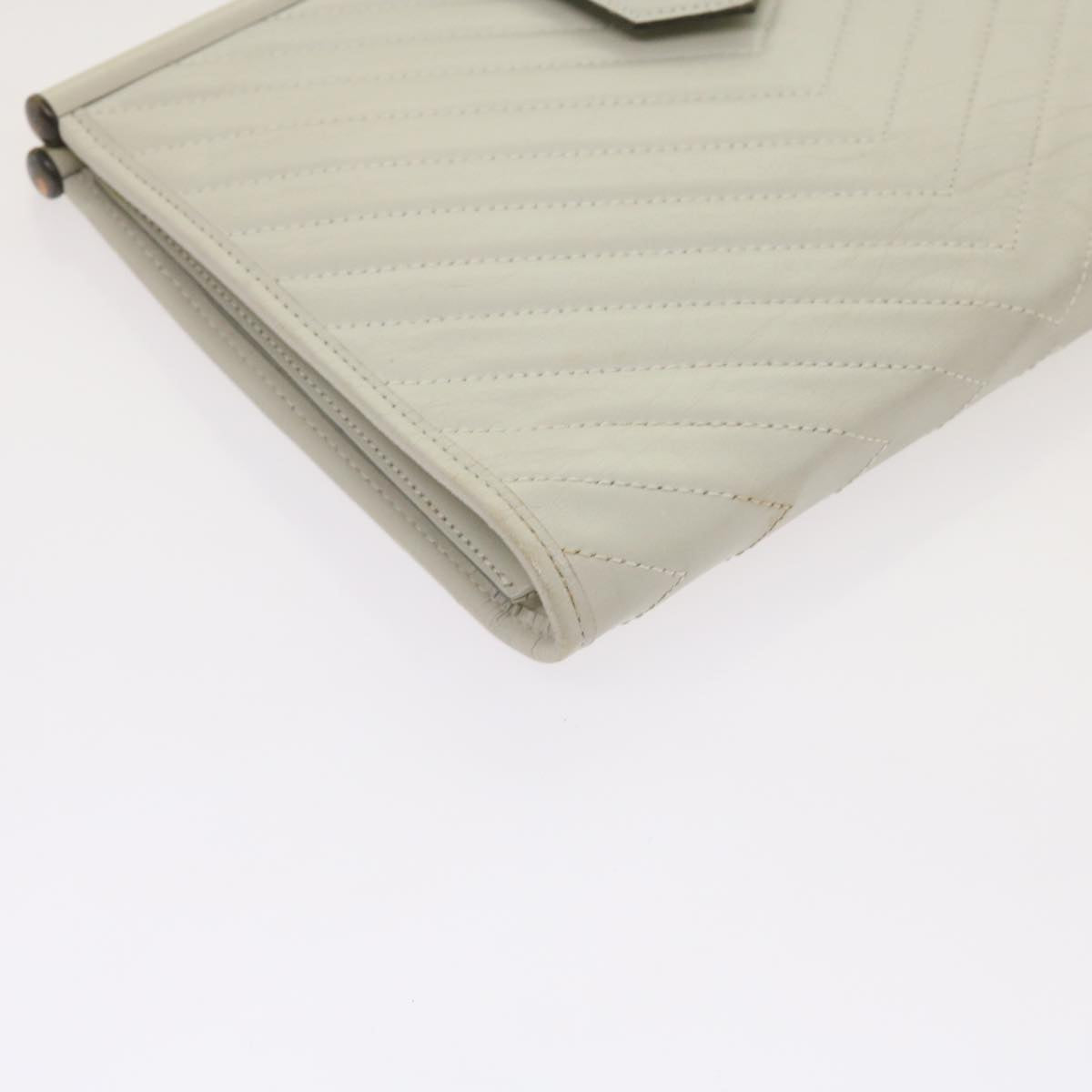 SAINT LAURENT Clutch Bag Leather White Auth 66726