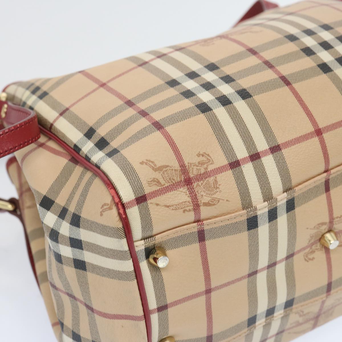 BURBERRY Nova Check Tote Bag PVC Beige Red Auth 66734