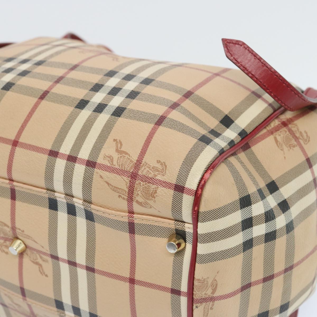 BURBERRY Nova Check Tote Bag PVC Beige Red Auth 66734