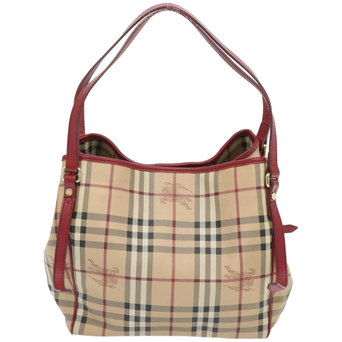 BURBERRY Nova Check Tote Bag PVC Beige Red Auth 66734