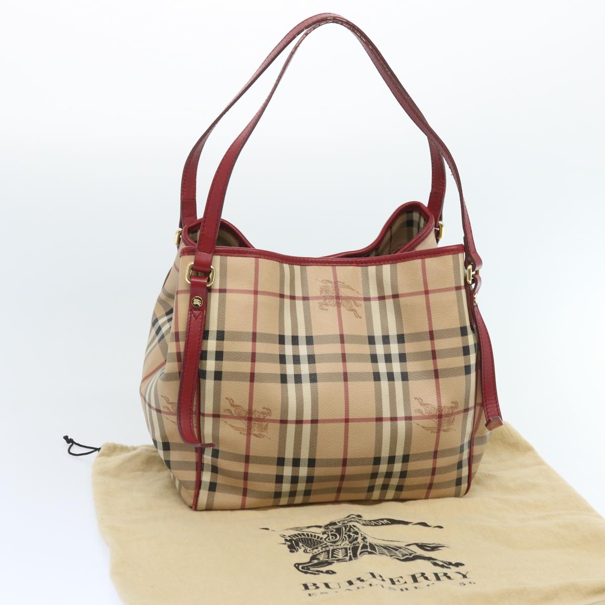 BURBERRY Nova Check Tote Bag PVC Beige Red Auth 66734