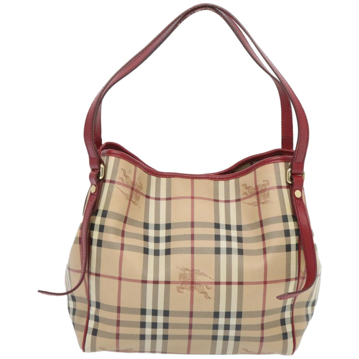 BURBERRY Nova Check Tote Bag PVC Beige Red Auth 66734