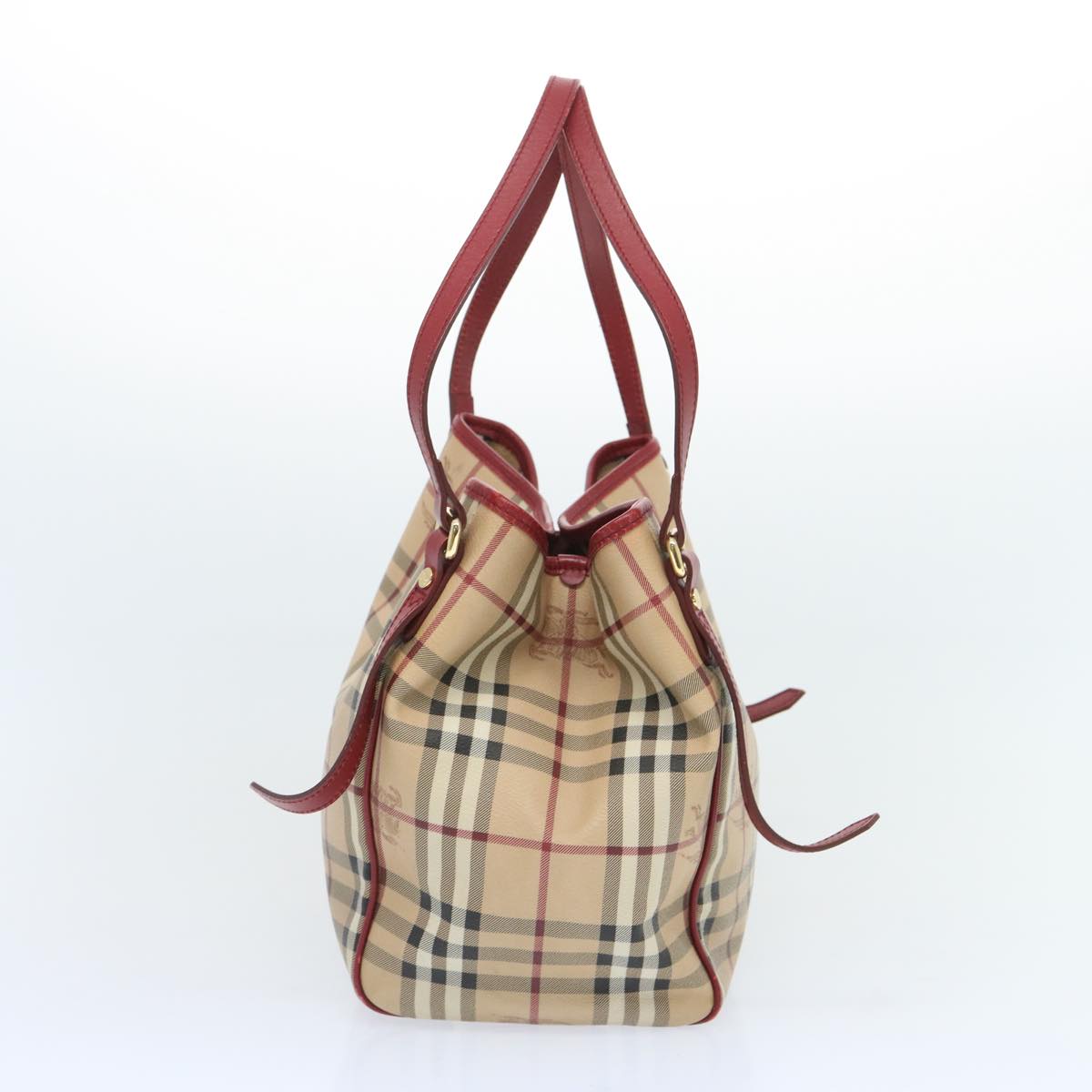 BURBERRY Nova Check Tote Bag PVC Beige Red Auth 66734