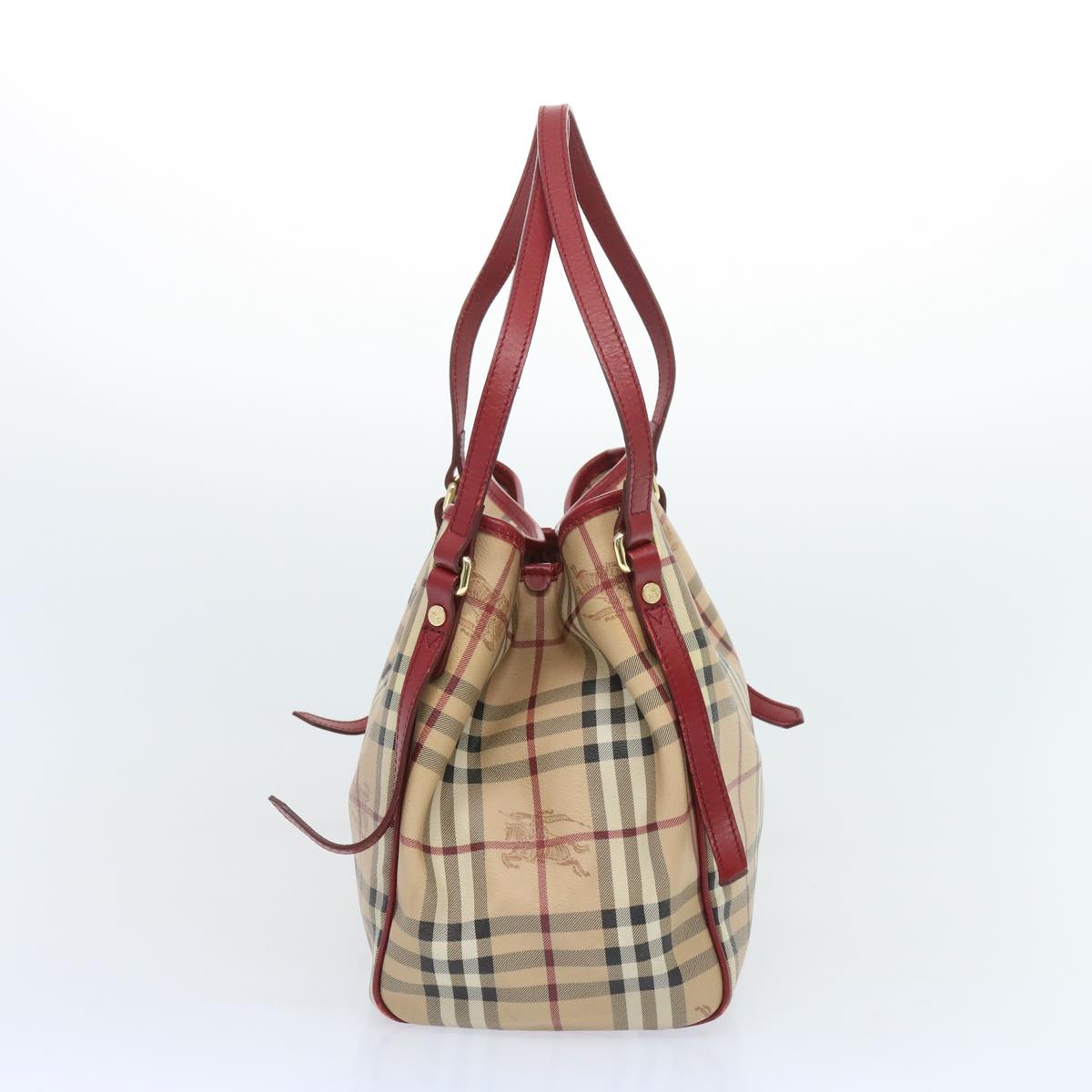 BURBERRY Nova Check Tote Bag PVC Beige Red Auth 66734