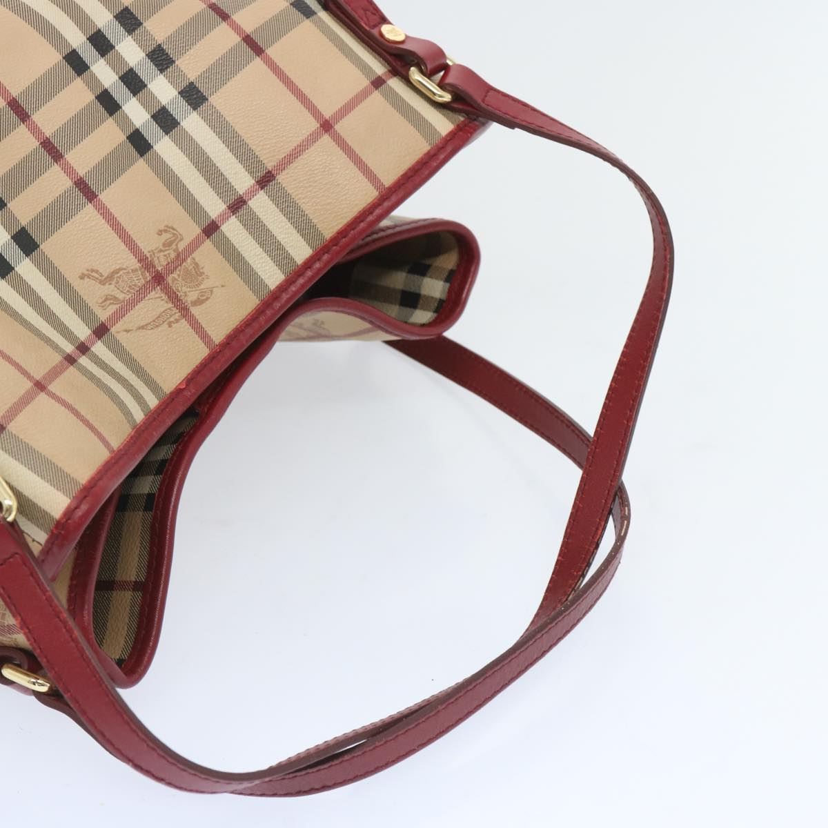 BURBERRY Nova Check Tote Bag PVC Beige Red Auth 66734