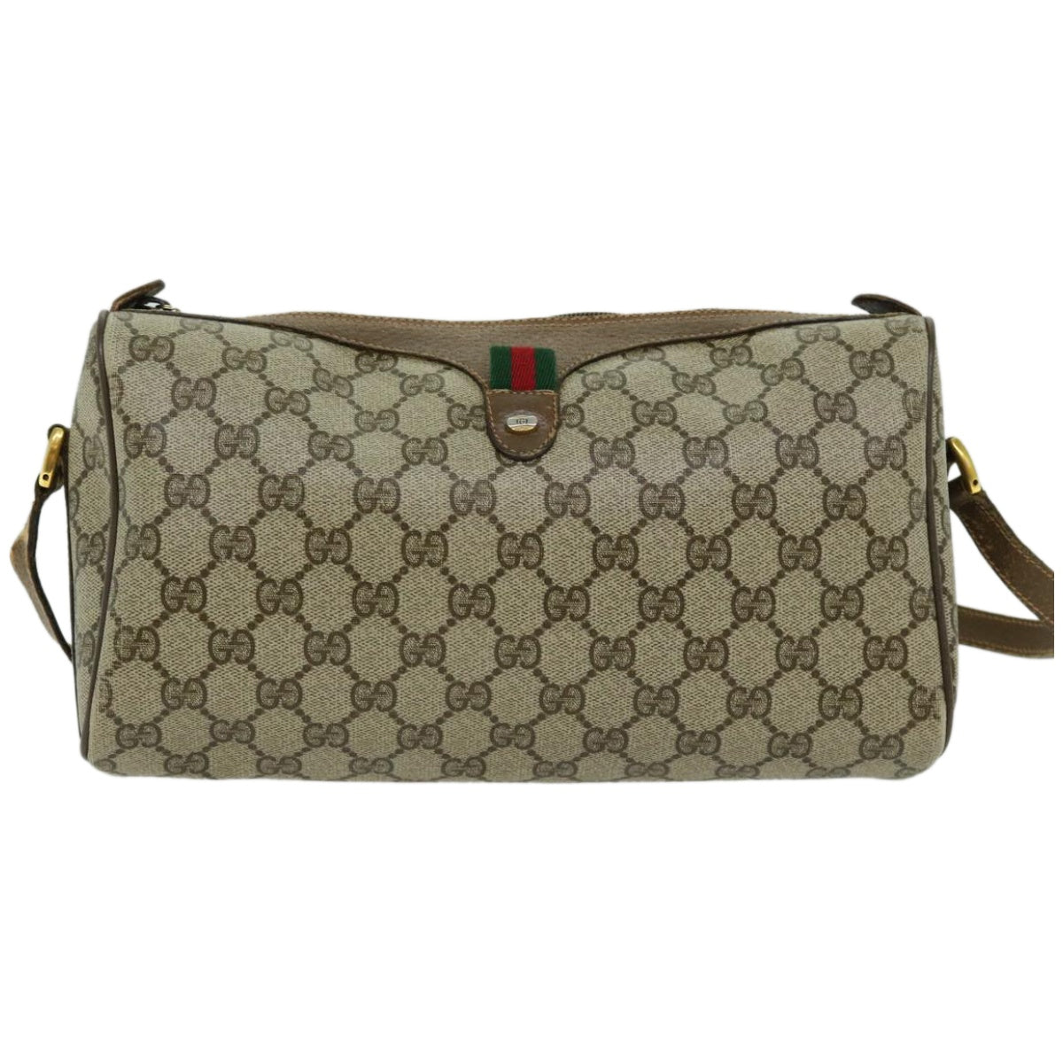 GUCCI GG Canvas Web Sherry Line Shoulder Bag PVC Beige Red Green Auth 66739