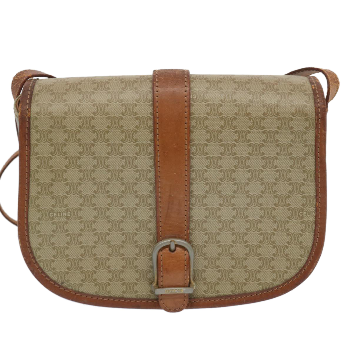 CELINE Macadam Canvas Shoulder Bag Beige Auth 66746 - 0