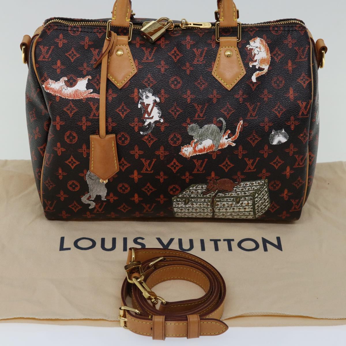 LOUIS VUITTON Catgram Speedy Bandouliere 30 Hand Bag Brown M44401 LV Auth 66796A