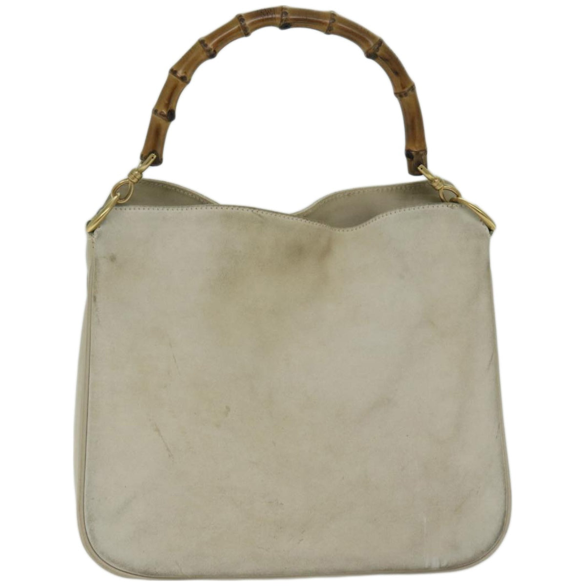 GUCCI Bamboo Shoulder Bag Suede Cream 001 2113 1638 Auth 66800 - 0