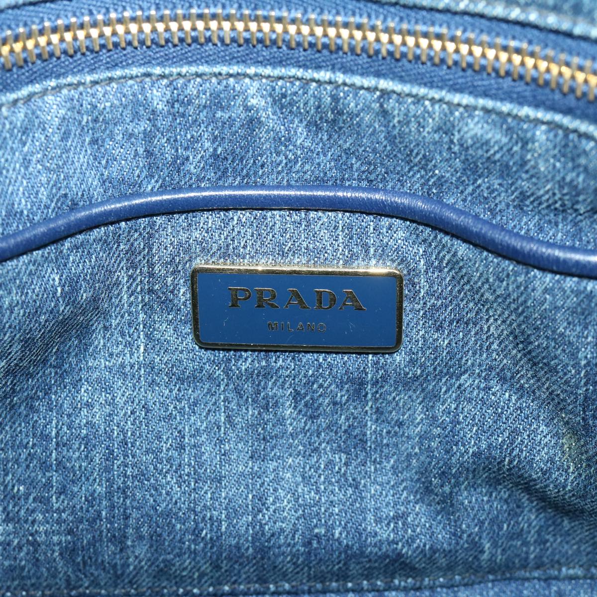 PRADA Canapa MM Hand Bag Canvas Blue Auth 66801