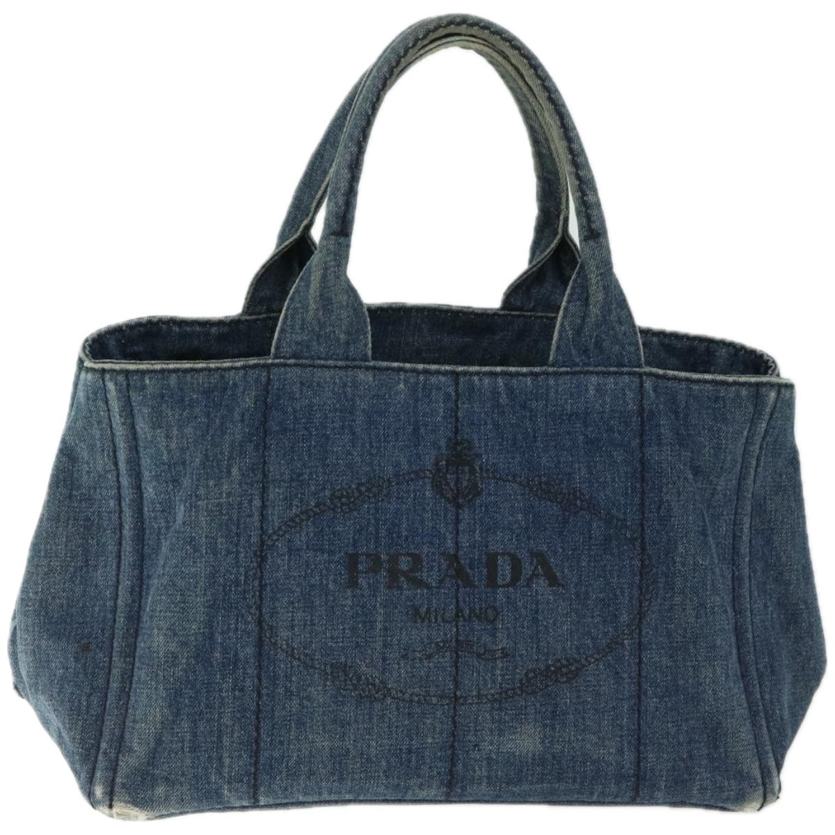 PRADA Canapa MM Hand Bag Canvas Blue Auth 66801