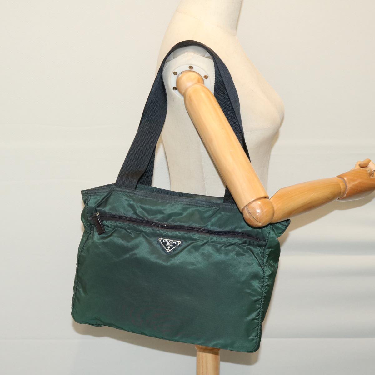 PRADA Tote Bag Nylon Green Auth 66805