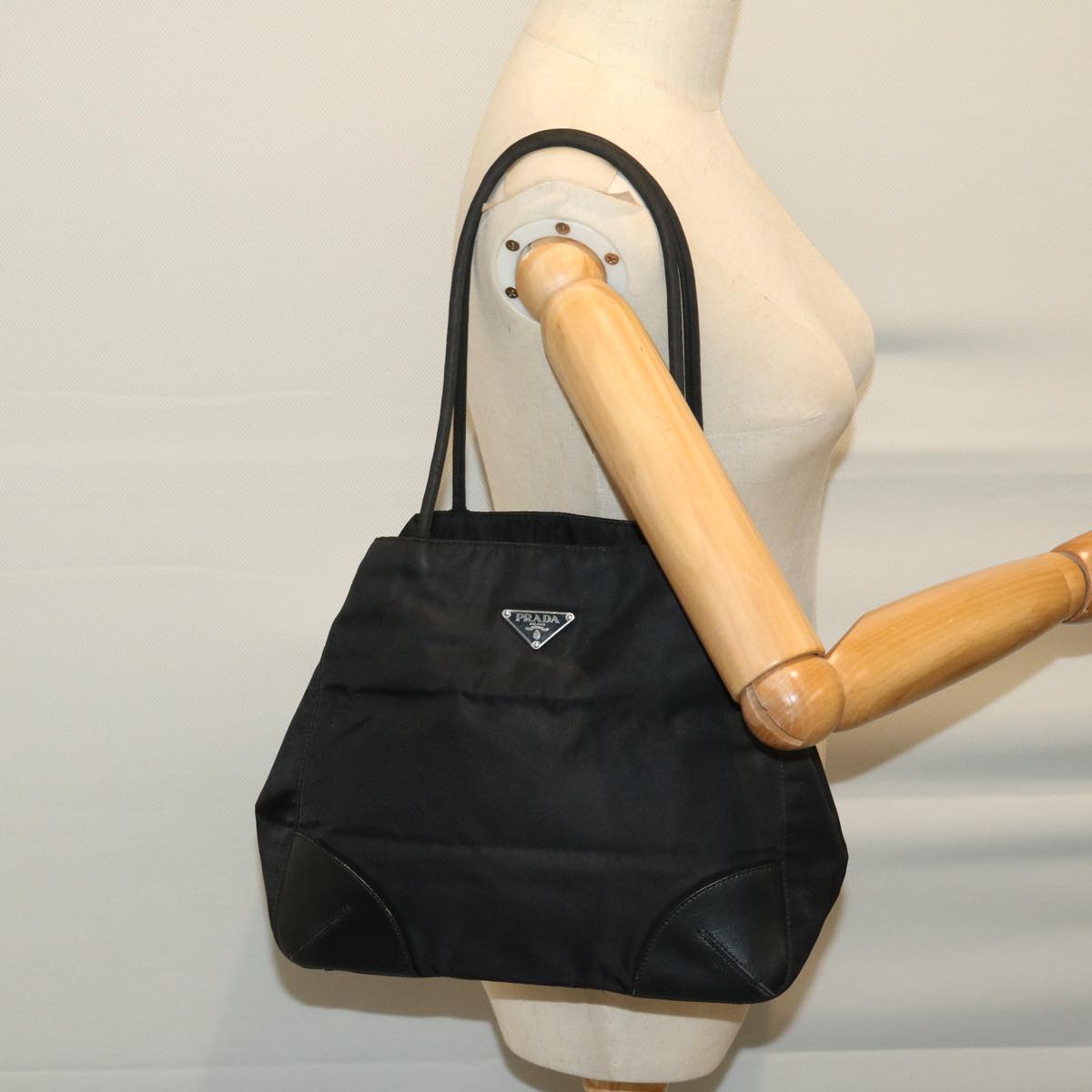 PRADA Tote Bag Nylon Black Auth 66811