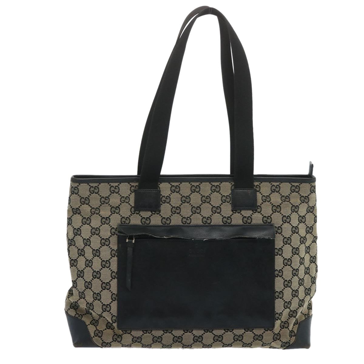 GUCCI GG Canvas Tote Bag Black Beige 019 0426 2404 Auth 66816 - 0